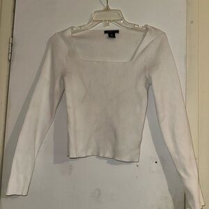 White Ribbed Long Sleeve Top